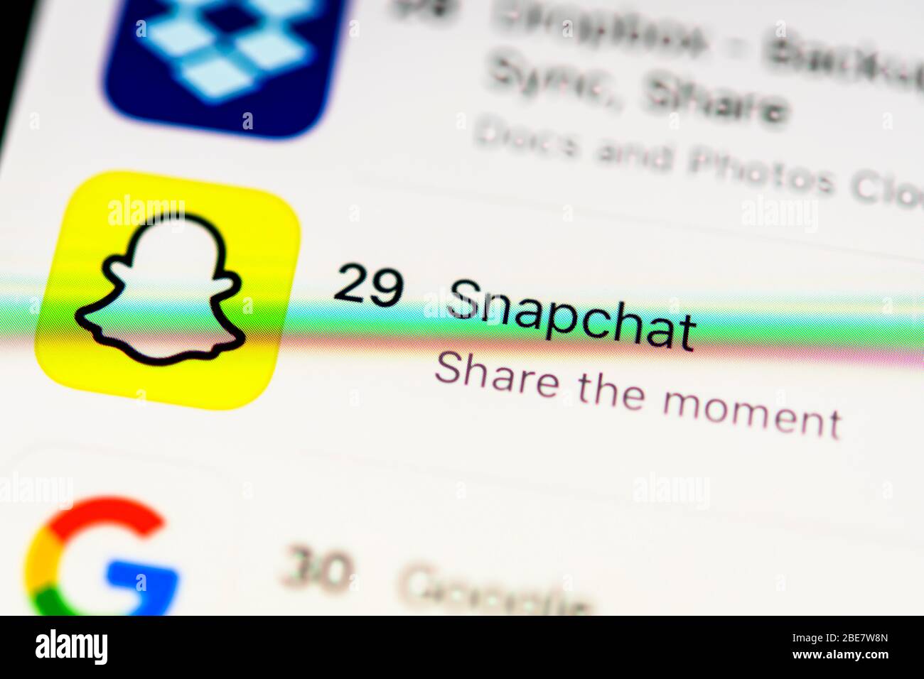 Application Snapchat, réseau social, icône d'application, détails, plein écran Banque D'Images