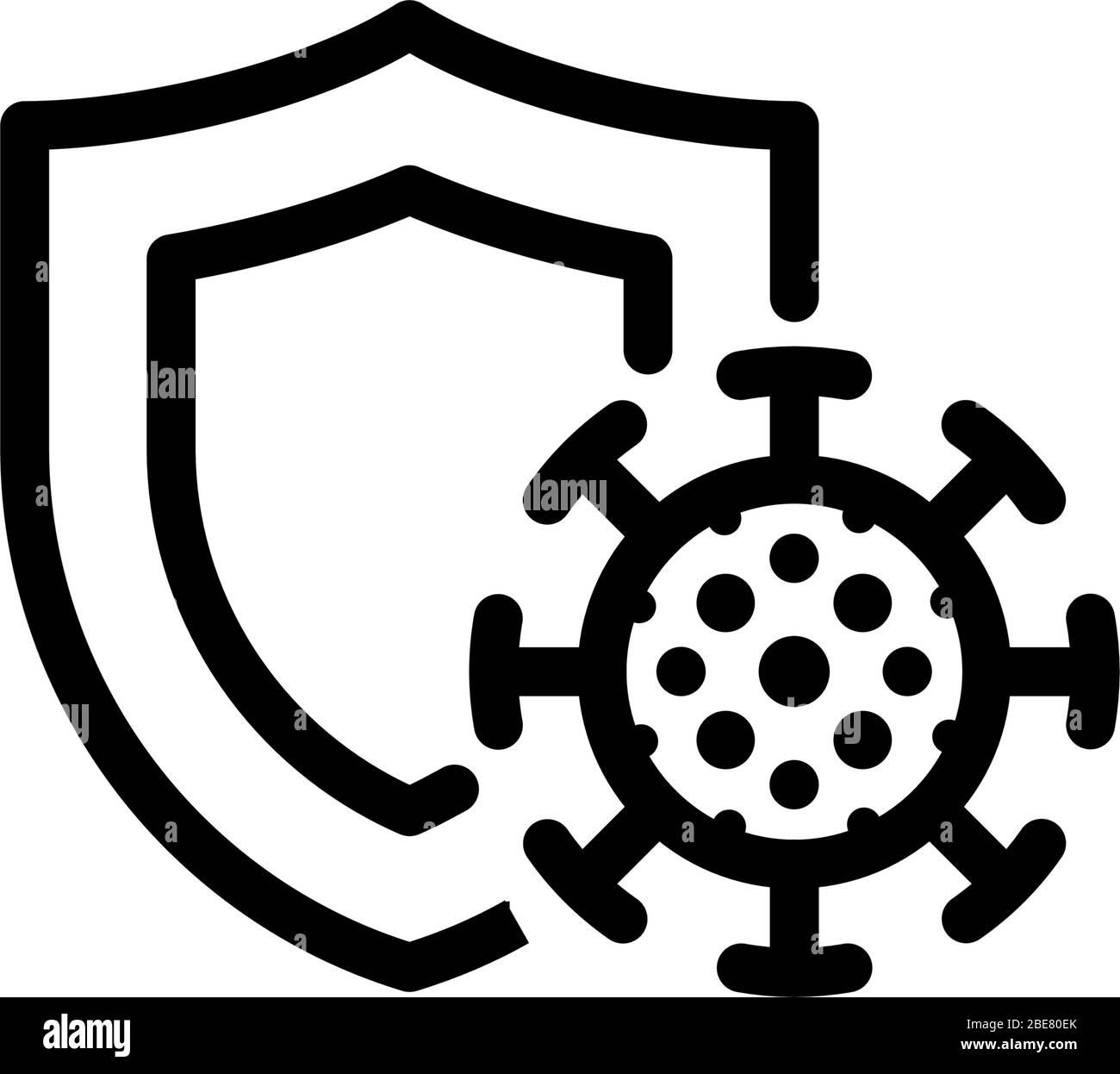 Concept du système immunitaire. Blindage linéaire noir hygiénique médical protégeant contre le coronavirus COVID-19 Icon. Signe d'immunité humaine. Illustration du vecteur de défense du virus Corona isolée Illustration de Vecteur