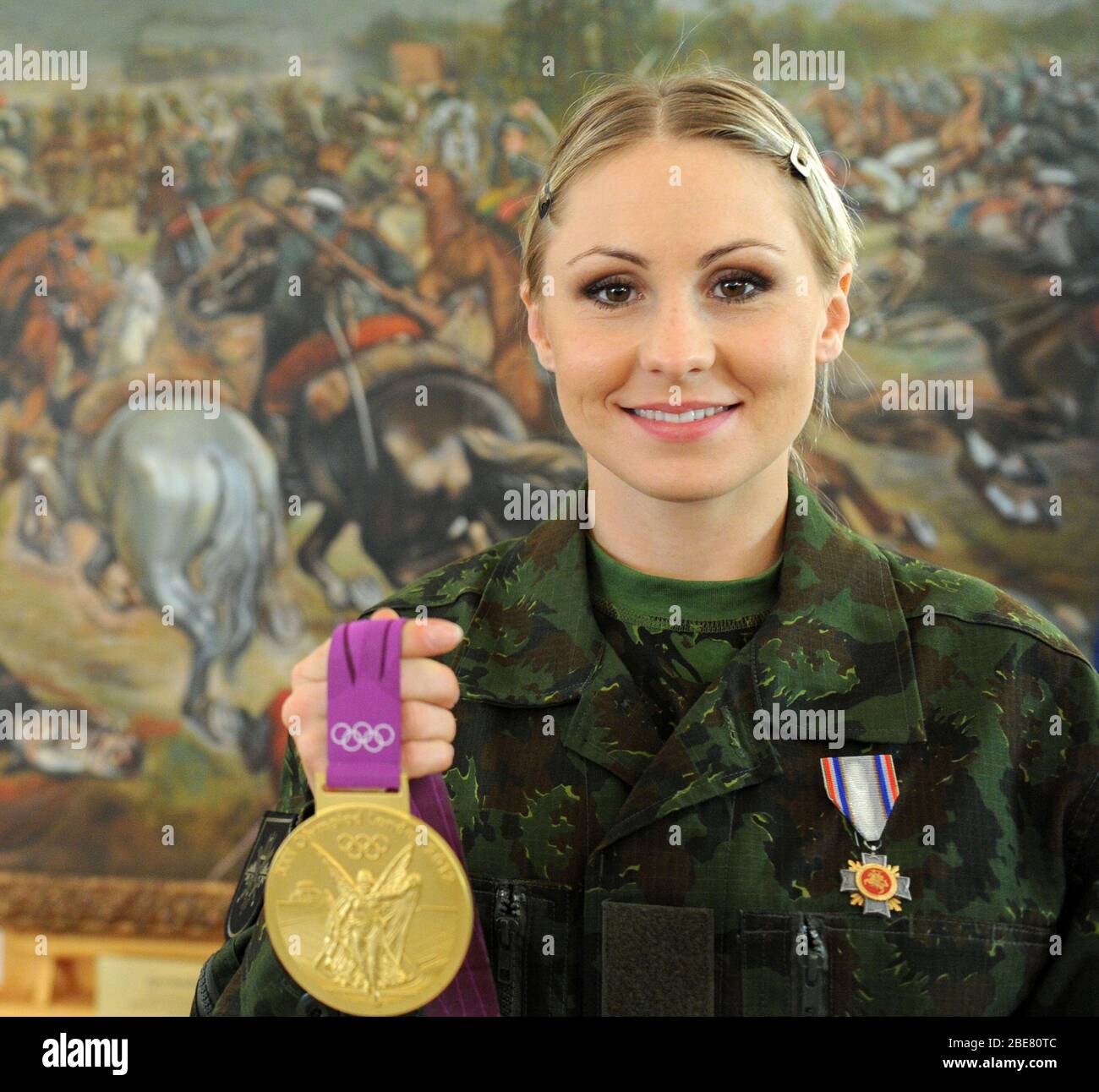 Laura Asadauskaitė-Zadneprovskienė - pentathléte lituanien. Champion olympique et mondial, trois fois athlète lituanien de l'année. Banque D'Images