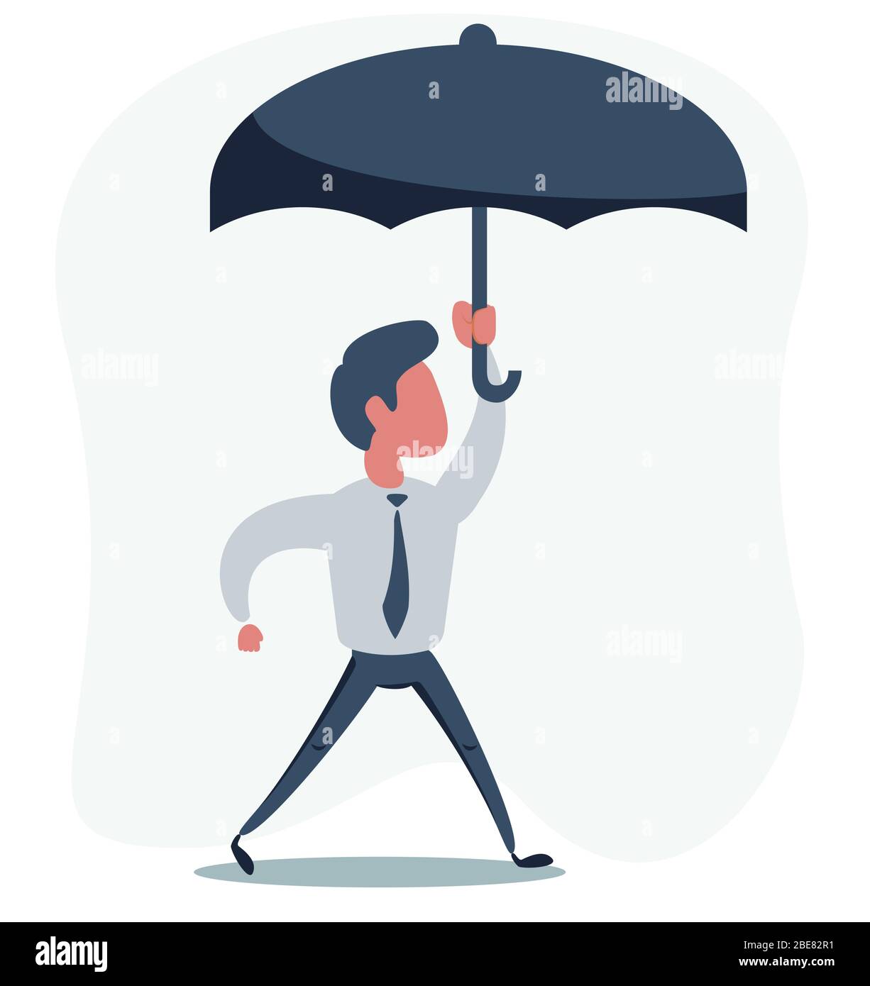 Un homme d'affaires heureux sous la pluie sous un parapluie. Illustration de Vecteur
