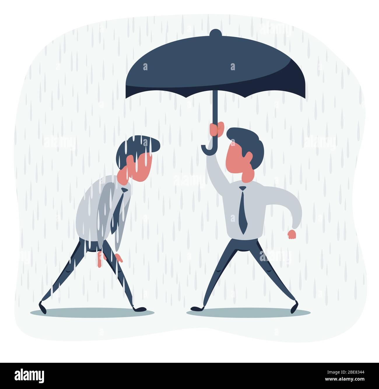 hommes d'affaires avec et sans parapluie sous la pluie Illustration de Vecteur