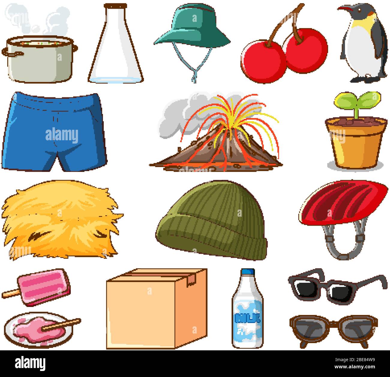 Grand ensemble d'animaux et d'autres objets sur fond blanc illustration Illustration de Vecteur