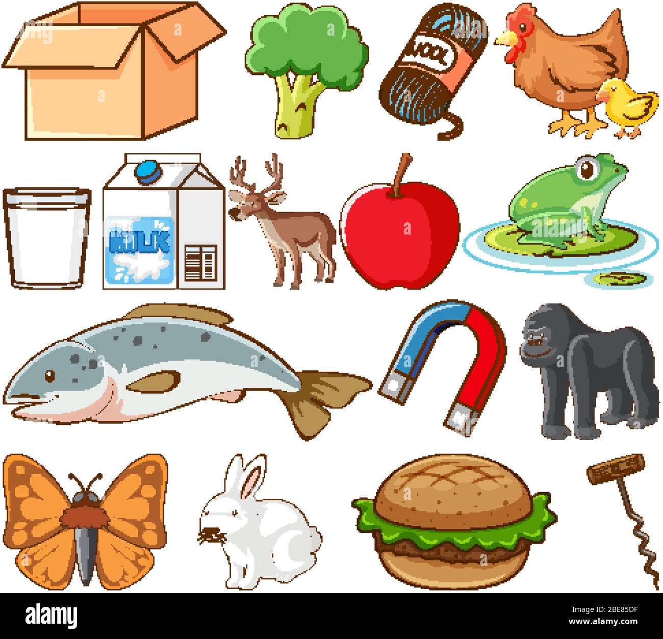 Grand jeu de différents aliments et autres éléments sur fond blanc illustration Illustration de Vecteur