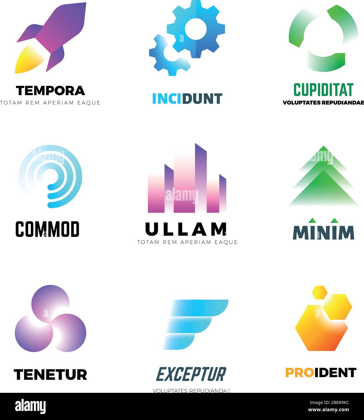 Ensemble de logos vectoriels de la société d'affaires. Emblèmes géométriques modernes abstraits avec forme en mouvement et couleur. Emblème de la société commerciale, illustration du logo de la marque Color Motion Illustration de Vecteur