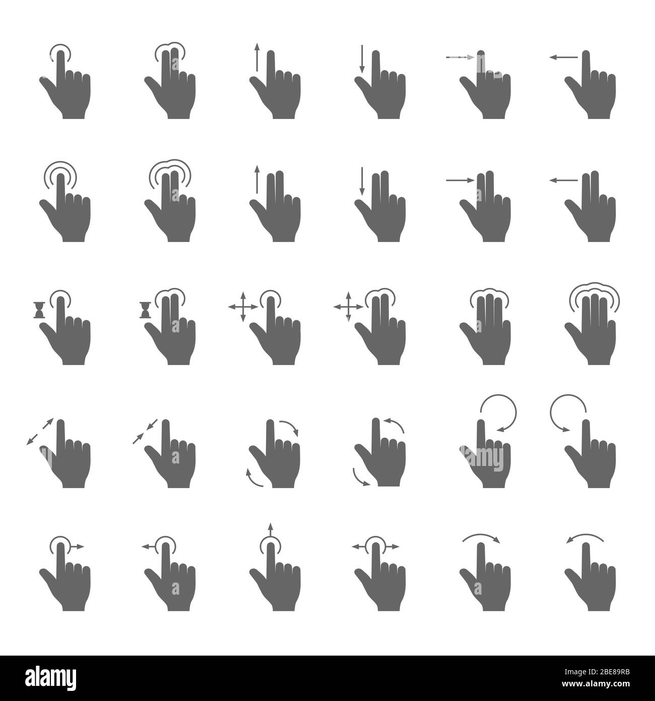 Faites glisser les icônes vectorielles gestuelle à la main avec les flèches d'action en contact pour l'écran tactile. Action de geste du doigt pour utiliser l'illustration du smartphone Illustration de Vecteur