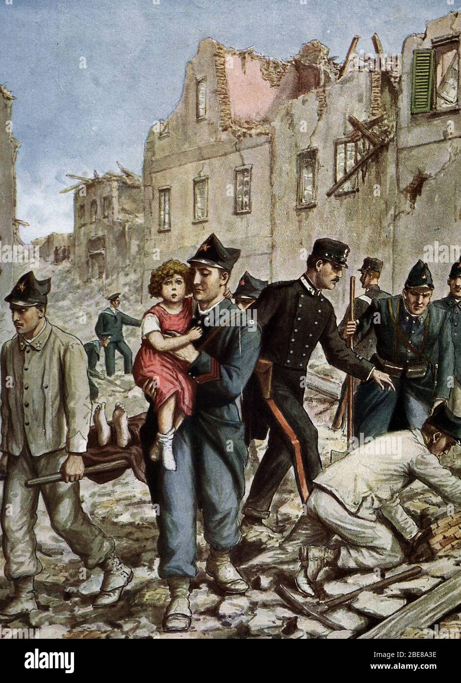 'Tremblement de terre A Messine, Sicile le 28/12/1908' (séisme de Messine en 1908, Sicile) Illustration de Tancredi Scarpelli (1866-1937) tiree de 'Stor Banque D'Images 'Tremblement de terre A Messine, Sicile le 28/12/1908' (séisme de Messine en 1908, Sicile) Illustration de Tancredi Scarpelli (1866-1937) tiree de 'Stor Banque D'Images