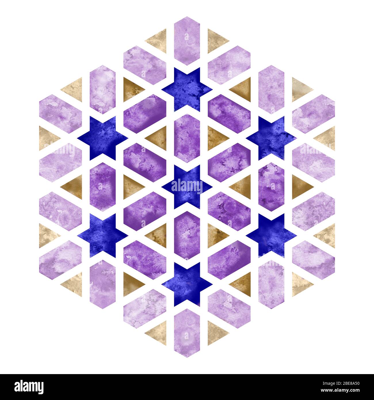 Elément de mosaïque aquarelle Arabesque. Emblème ou signe à géométrie hexagonale Banque D'Images
