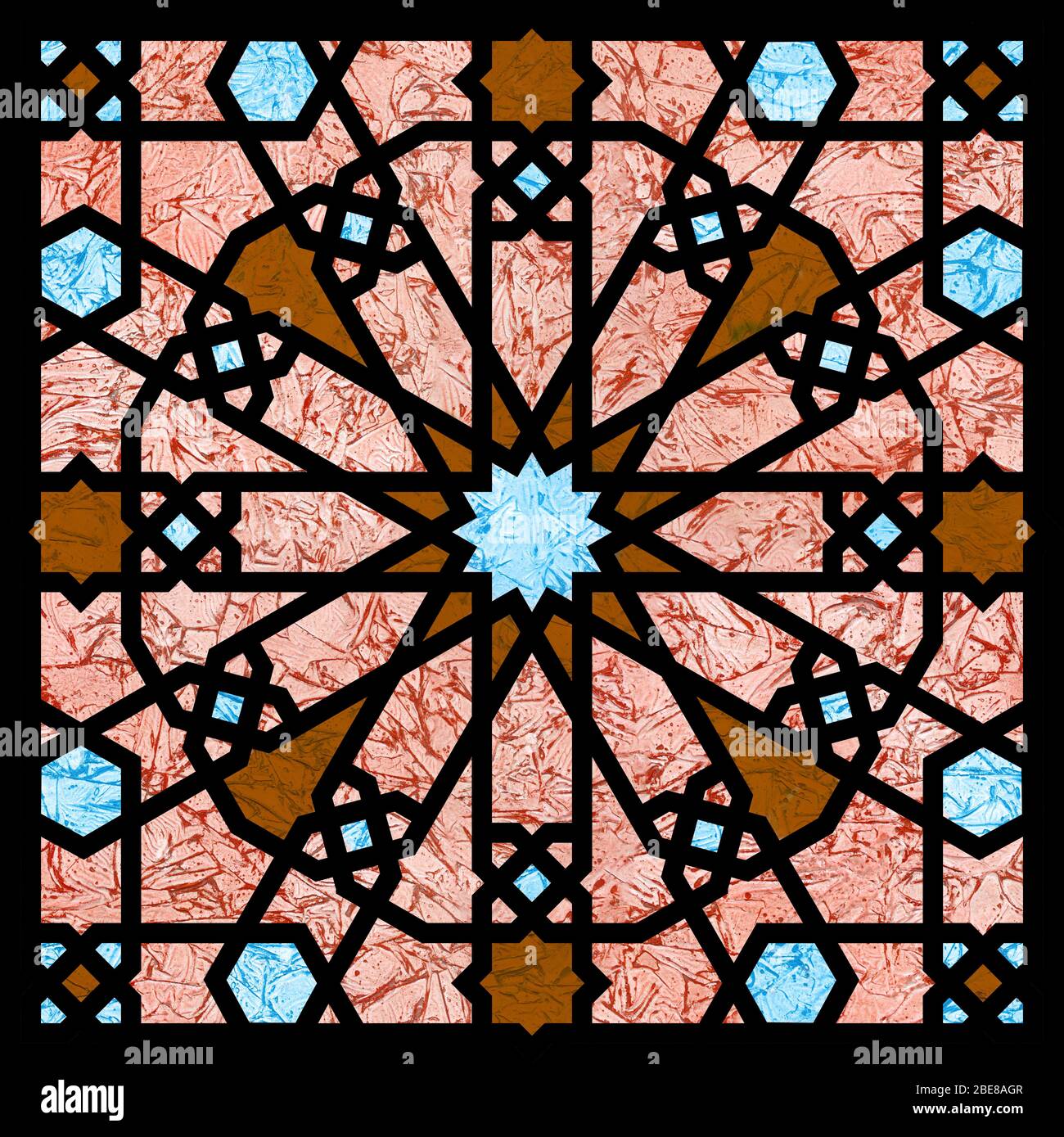 Tuile carrée islamique, arabe texturée avec une texture riche. Banque D'Images