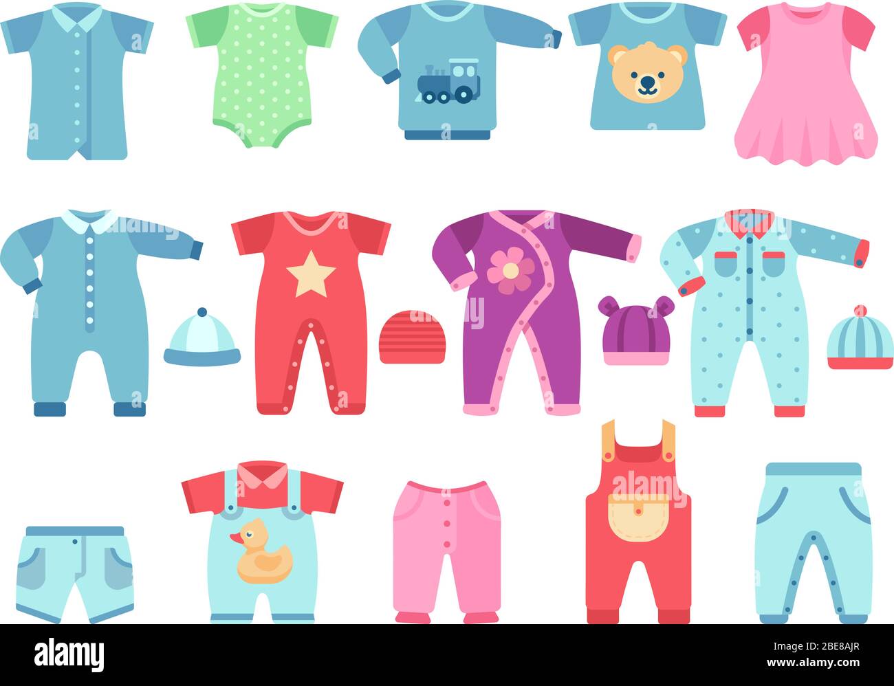 Vêtements pour bébés pour garçons et filles. Vêtements vectoriels pour bébé. Vêtements bébé robe bébé et illustration de costume Illustration de Vecteur