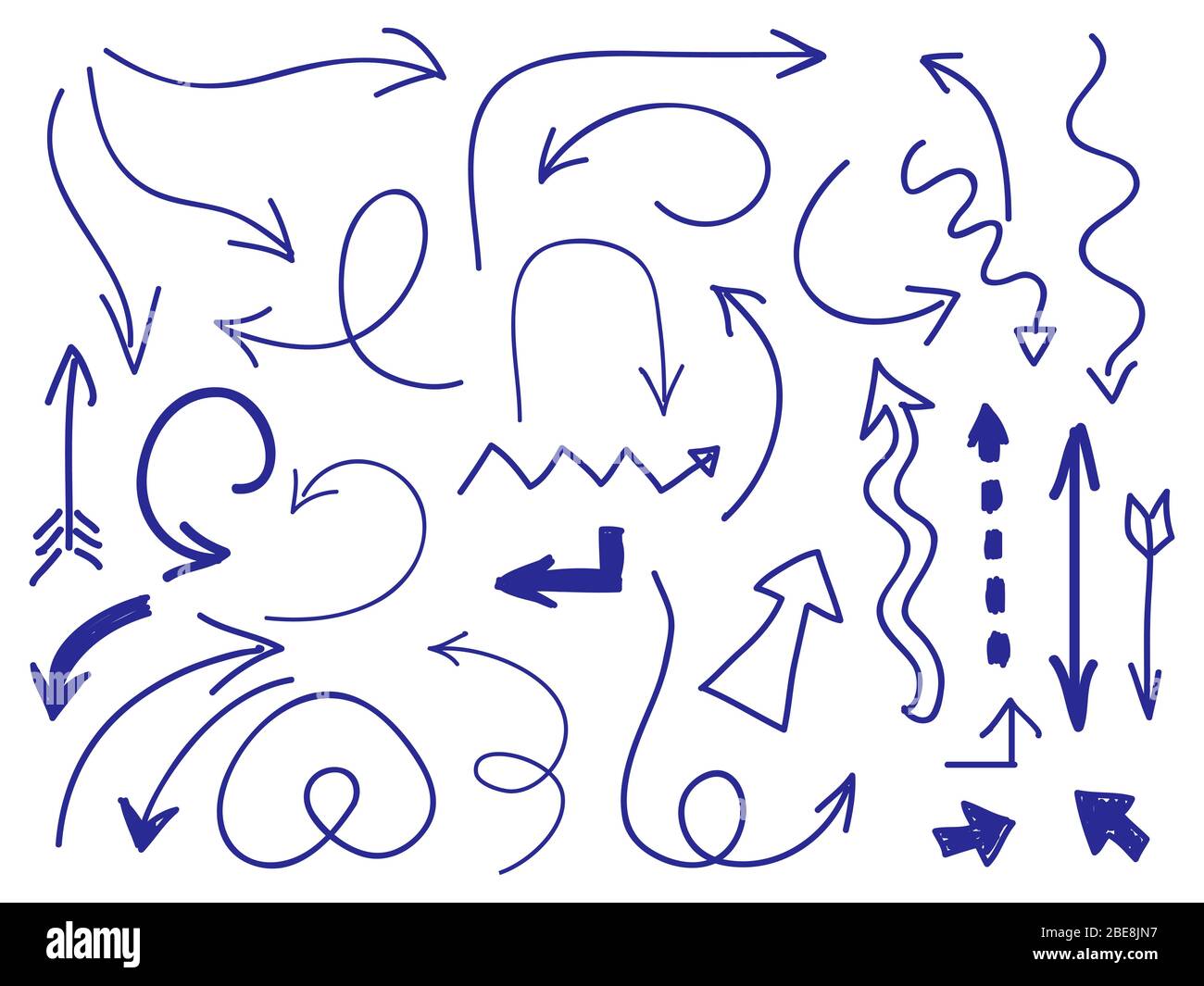 Flèches dessinées à la main sur fond blanc. Collection de dessins de pointeur de rarrow de doodle, illustration vectorielle Illustration de Vecteur