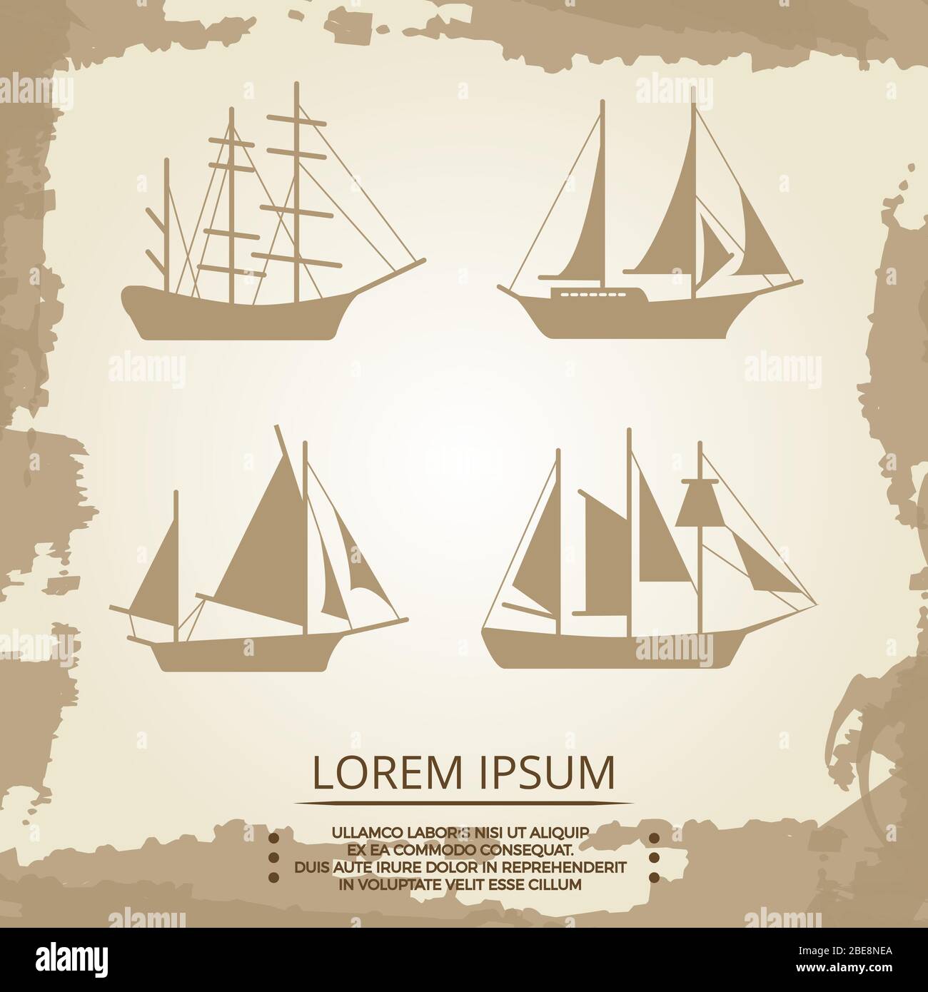 Voilier ou bateaux icônes sur fond vintage - vintage pirate bateaux ensemble. Illustration vectorielle Illustration de Vecteur