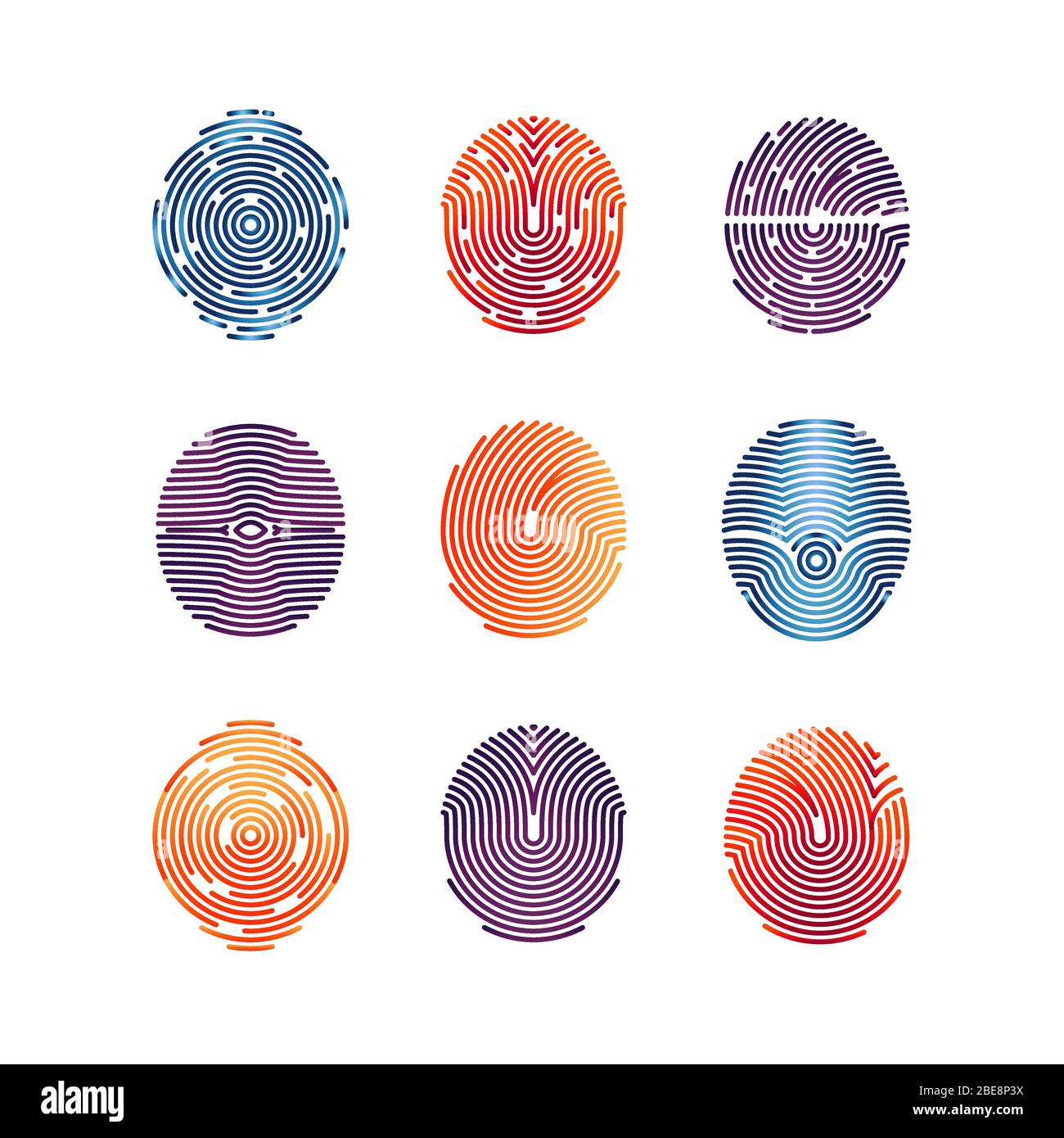Icônes colorées d'empreintes digitales - informations biométriques. Illustration vectorielle de la marque biométrique Illustration de Vecteur
