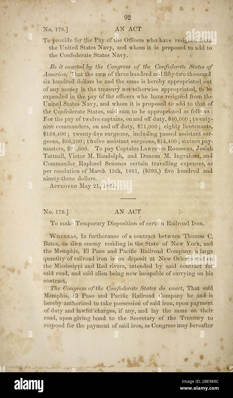 Actes et résolutions de la deuxième session du Congrès provisoire des Etats confédérés. 1861 ; Parrish et Willingham. Empreintes confédérées ; 1861 date QS:P571,+1861-00-00T00:00:00Z/9 ; ' Banque D'Images