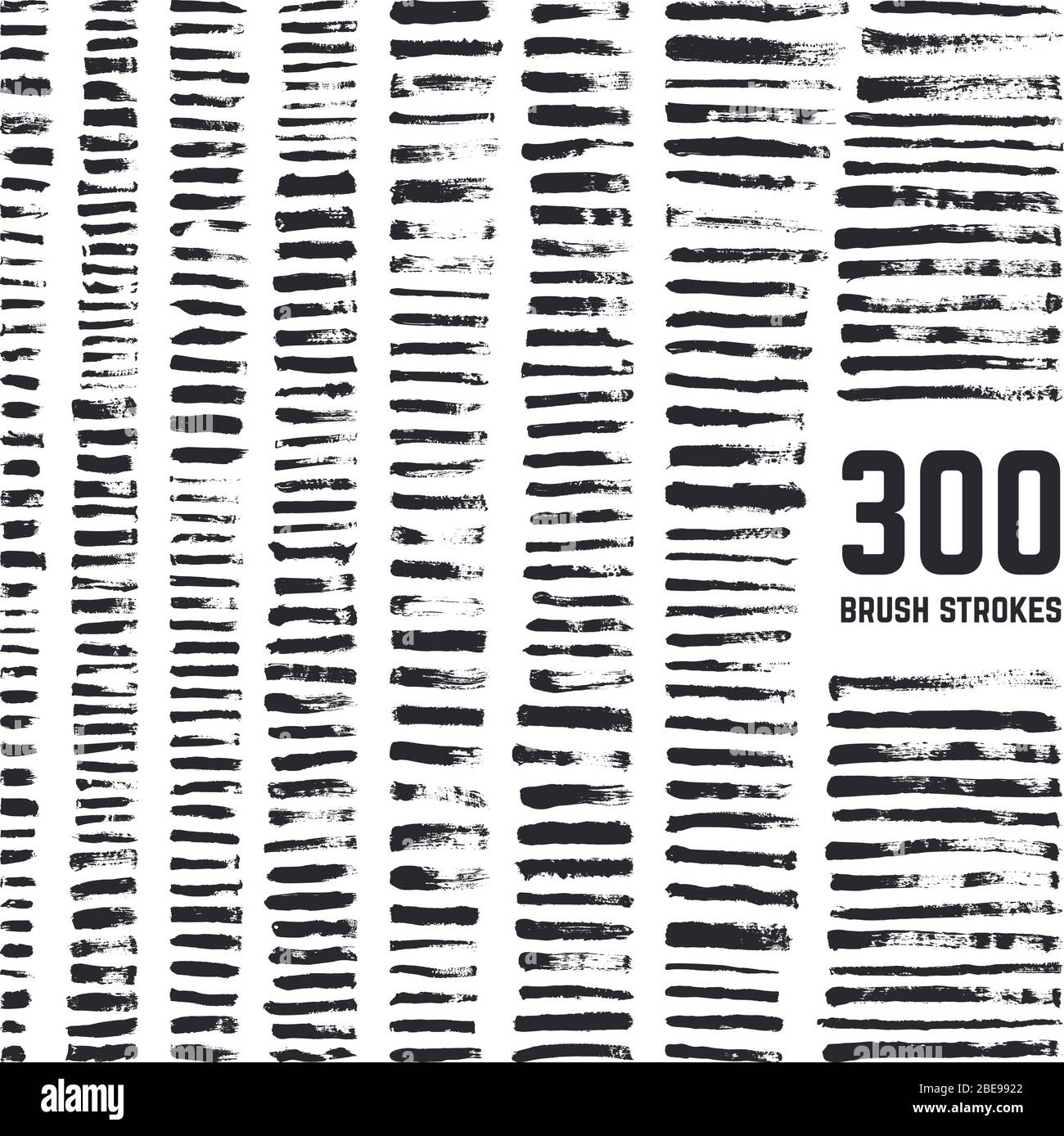Éléments de brosse artistique Grunge. Texture à main levée, pinceaux noirs sales et traits rugueux, collection de grands vecteurs. Illustration du gruge en forme dévêillée Illustration de Vecteur