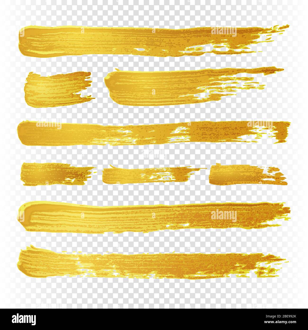 Pinceaux abstraits texturés à vecteur de peinture jaune doré. Traits de pinceau dorés dessinés à la main. Illustration de l'aquarelle de peinture dorée au pinceau Illustration de Vecteur