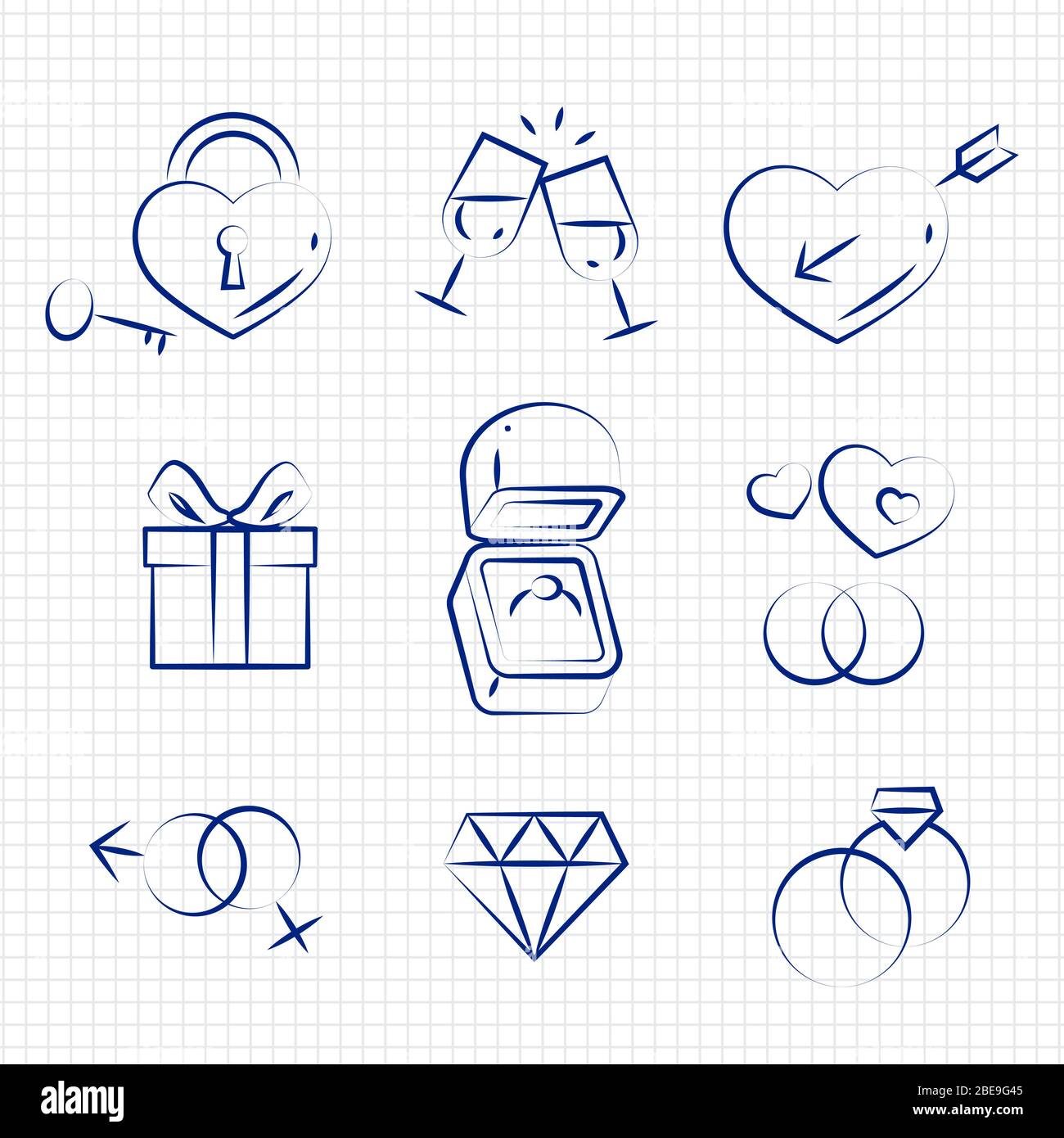 Icônes de ligne de mariage de style esquisse sur la page du bloc-notes. Illustration vectorielle Illustration de Vecteur Icônes de ligne de mariage de style esquisse sur la page du bloc-notes. Illustration vectorielle Illustration de Vecteur