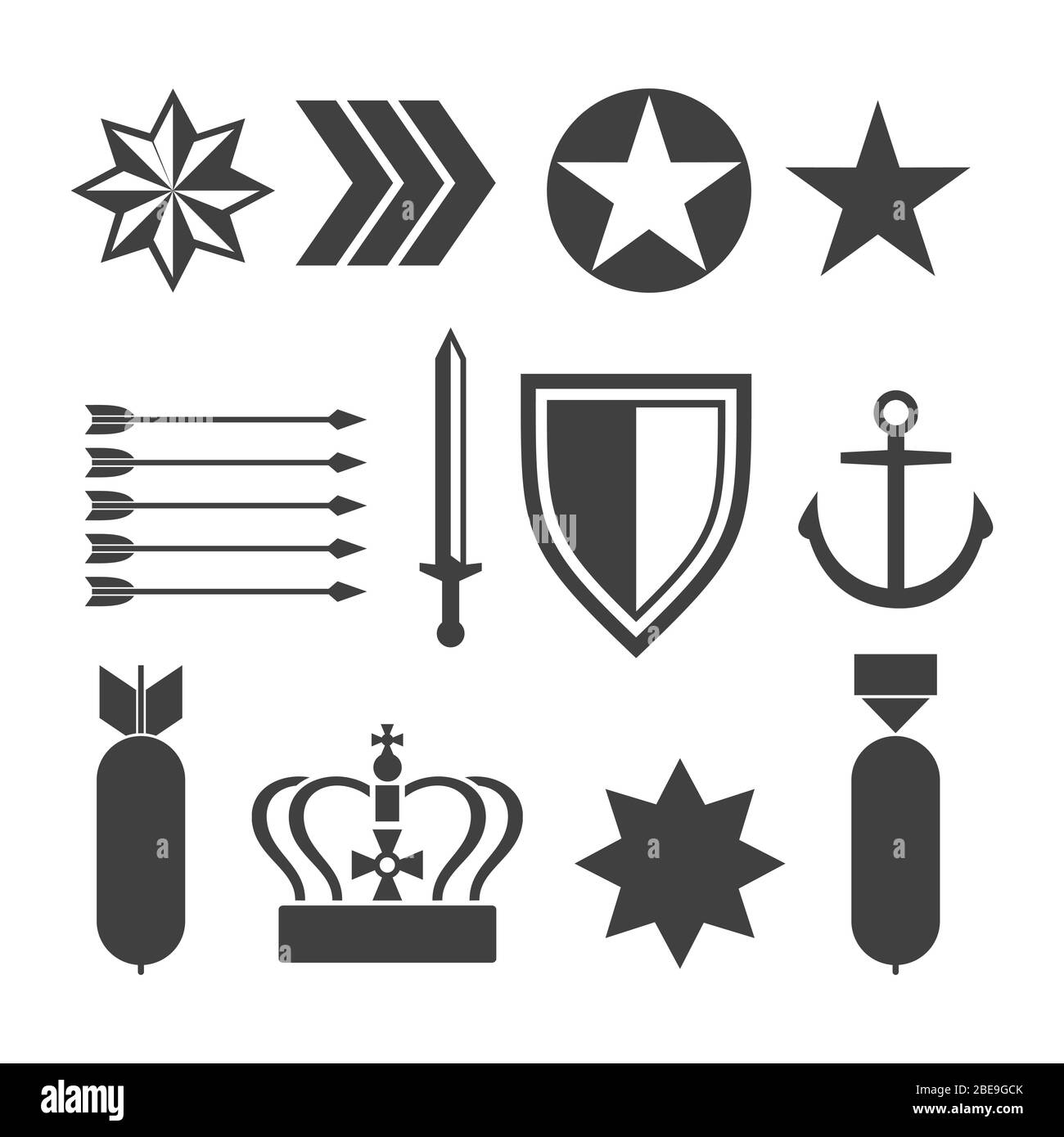 Collection d'éléments militaires isolés sur blanc. Éléments de l'armée, illustration vectorielle Illustration de Vecteur