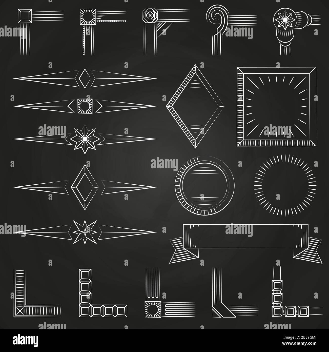 Formes de lignes fines vintage, encadrements les coins sur le tableau de surveillance. Illustration vectorielle Illustration de Vecteur