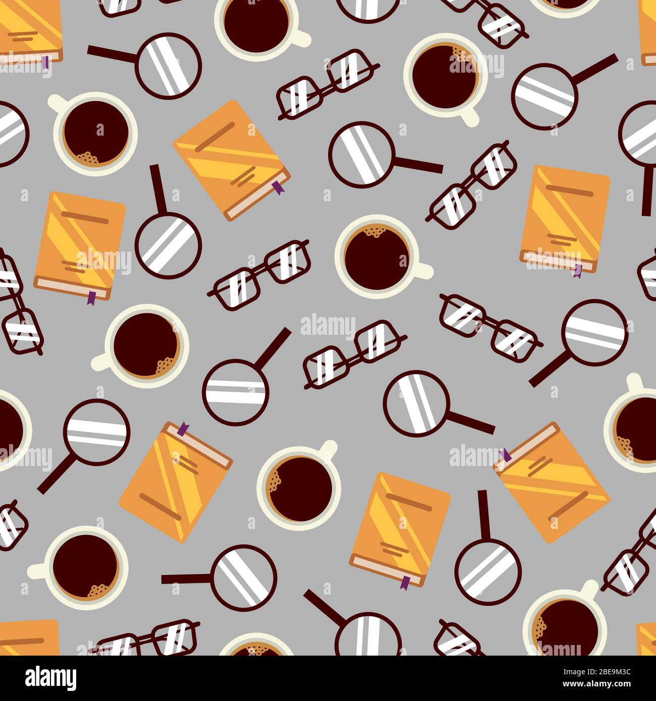 Bureau avec cahier, verres, café et loupe. Illustration vectorielle Illustration de Vecteur