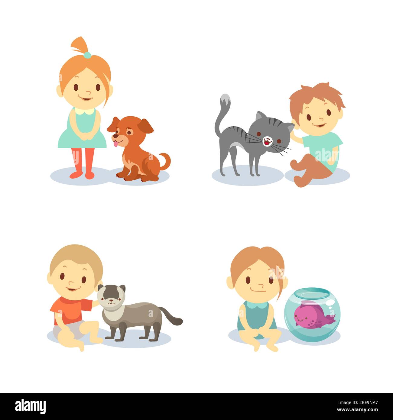 Enfants Et Animaux Isoles Sur Fond Blanc Garcons Et Filles Avec Animaux Chien Et Chat Enfant Heureux Avec Les Animaux De Compagnie Illustration Vectorielle Image Vectorielle Stock Alamy