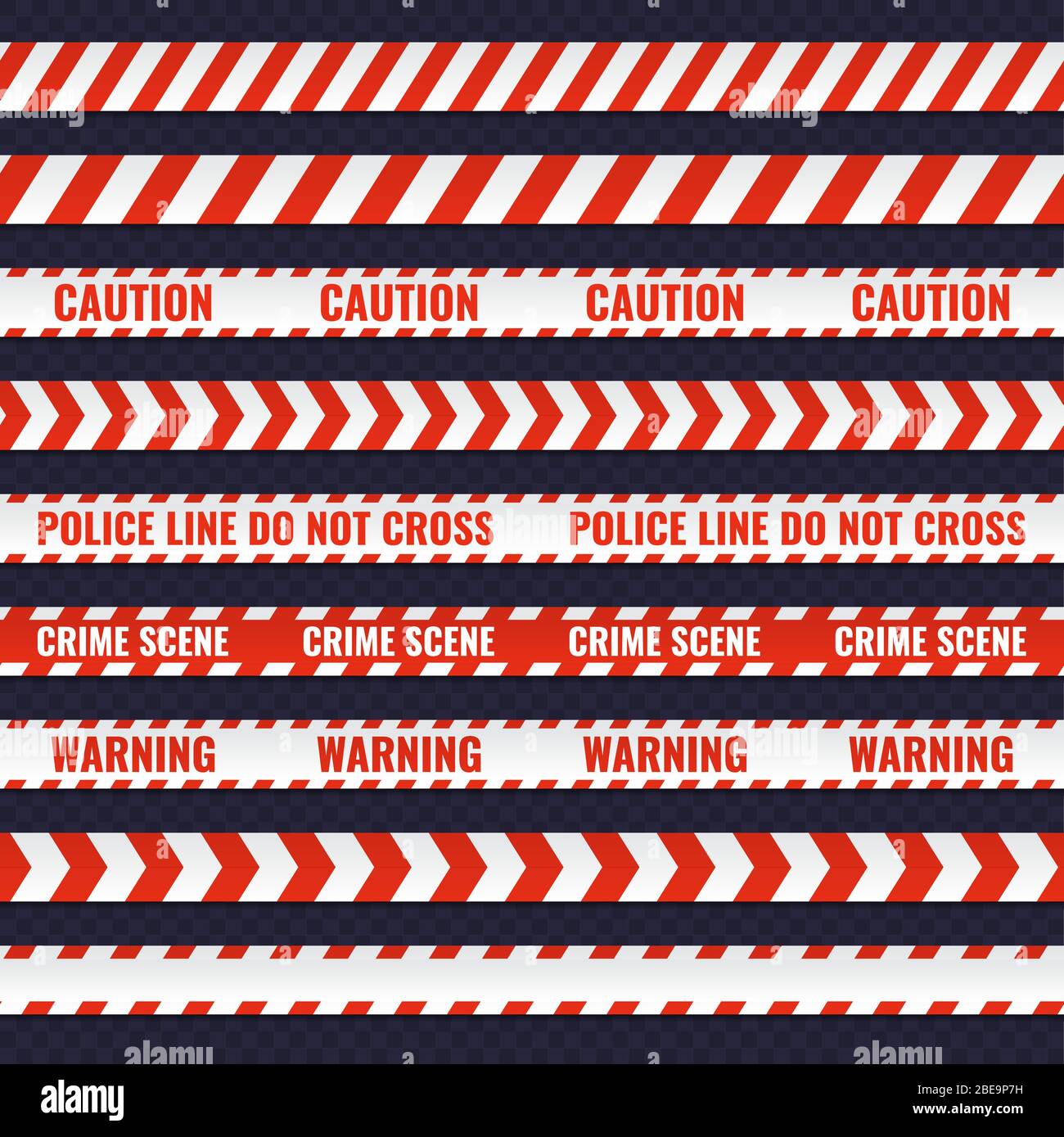 Ensemble de lignes de police rouges et blanches sans soudure. Ruban de scène de crime et barrière de ligne de sécurité, illustration vectorielle Illustration de Vecteur