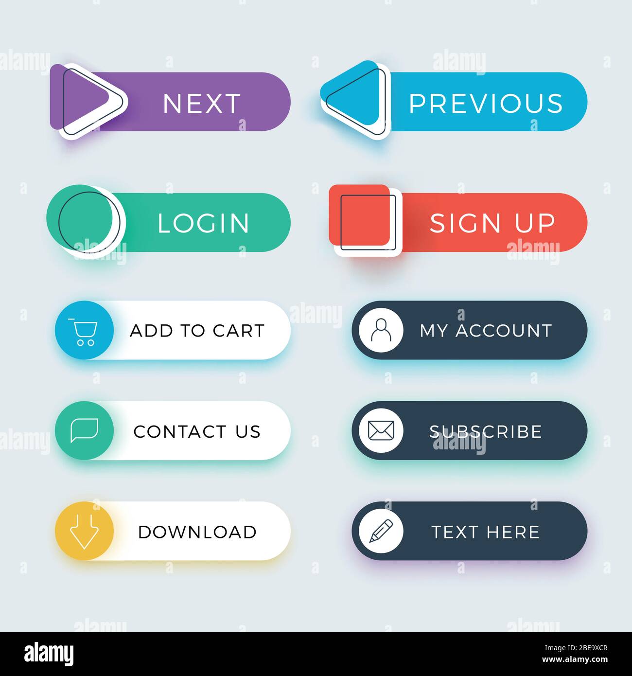 Jeu de vecteurs de boutons de couleur d'application et d'interface