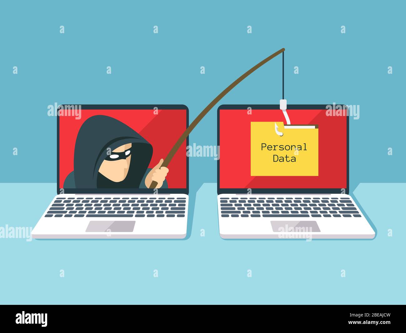 Concept de scam de phishing, d'attaque de hacker et de vecteur de sécurité Web. Illustration du phishing et de la fraude, de l'escroquerie en ligne et du vol Illustration de Vecteur