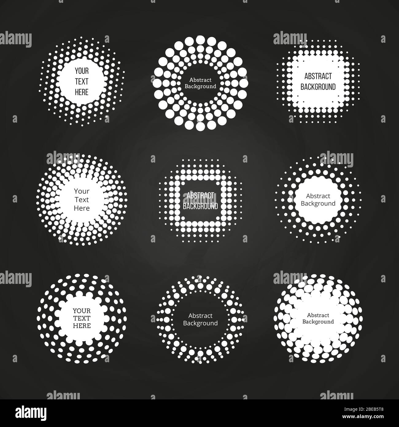 Bannières rondes abstraites en pointillés - étiquettes demi-ton définies sur le tableau de surveillance. Modèle de teinte de demi-teinte et de symbole rond en pointillés. Illustration vectorielle Illustration de Vecteur