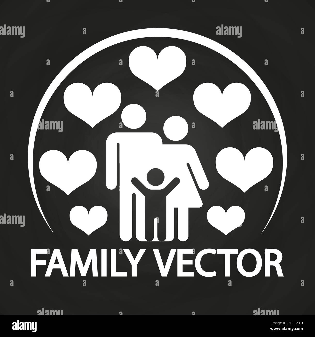 Joyeux amour famille logo design - parents avec enfants et coeurs sur tableau noir. Illustration vectorielle Illustration de Vecteur