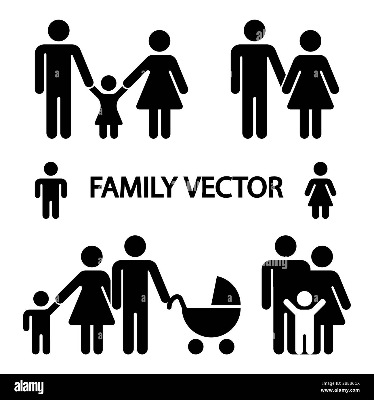 Joyeuses familles de logos de silhouette noire isolés sur fond blanc. Illustration vectorielle Illustration de Vecteur