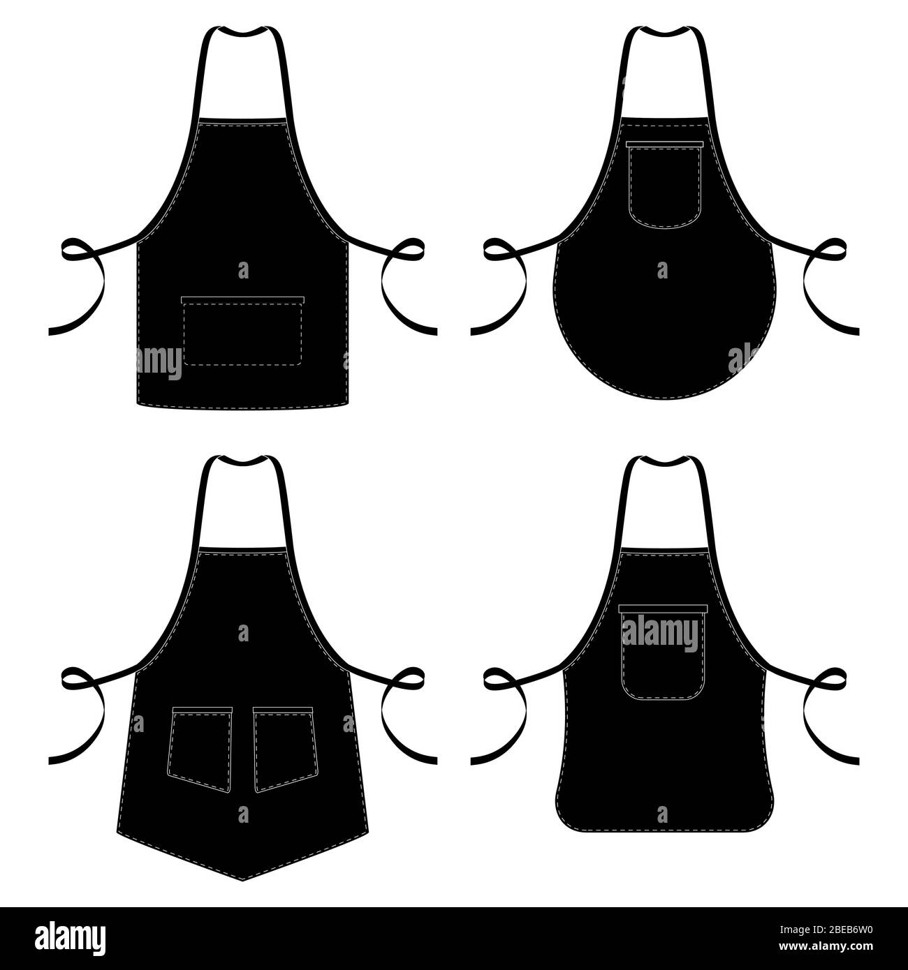 Tabliers de cuisine noir et blanc isolés sur blanc. Cuisine à tablier pour la cuisson. Illustration vectorielle Illustration de Vecteur