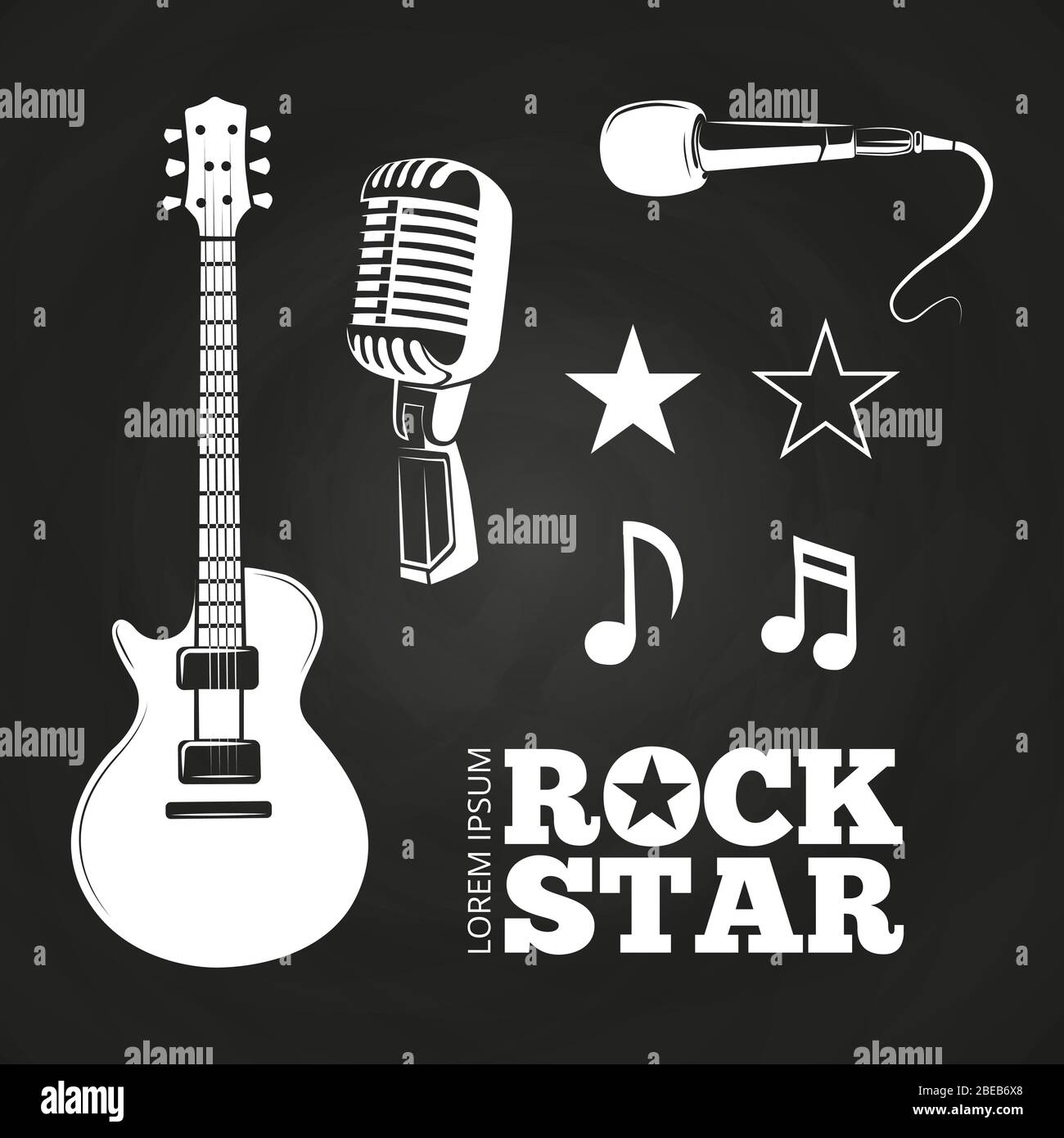 Éléments Rock Star ou musicien sur tableau noir. Illustration vectorielle Illustration de Vecteur