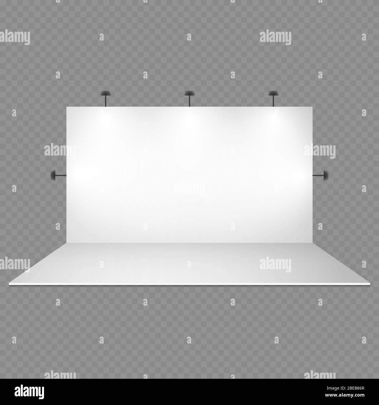 Stand blanc blanc de salon avec éclairage isolé sur fond transparent. Intérieur vide du studio lumineux avec écran pour la photographie. Illustration vectorielle Illustration de Vecteur