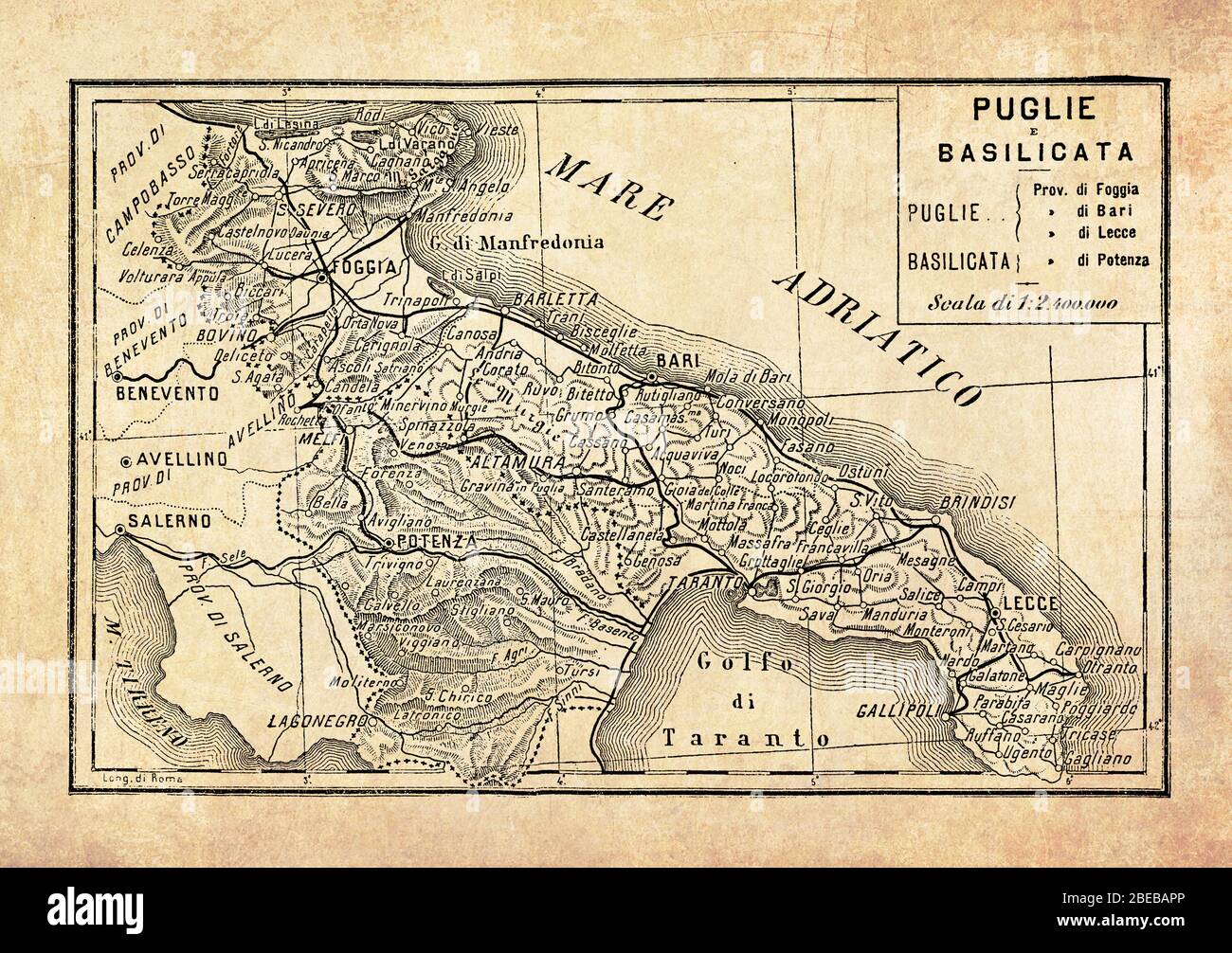 Carte ancienne des régions d'Pouilles et de Basilicate, dans la partie