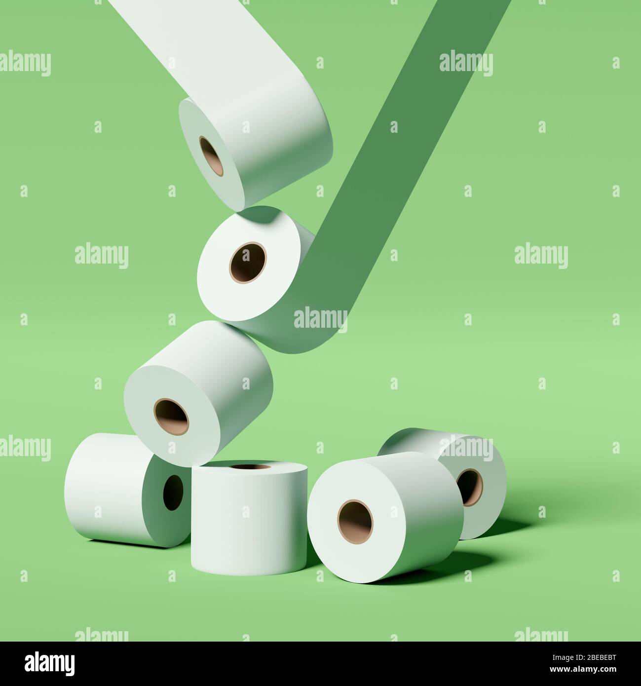 Rouleaux de papier toilette de tissu empilés, Coronavirus covid-19 panique acheter le concept d'illustration tridimensionnel Banque D'Images