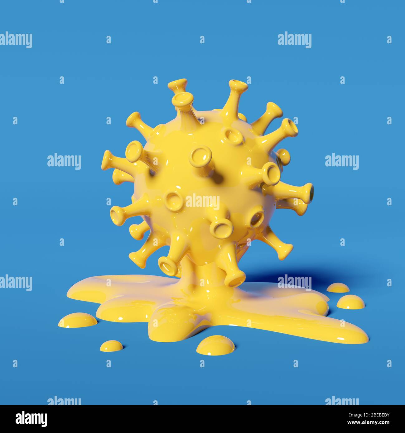 Cellule virale en plastique jaune qui fond. Covid-19 concept abstrait de coronavirus. Illustration tridimensionnelle Banque D'Images