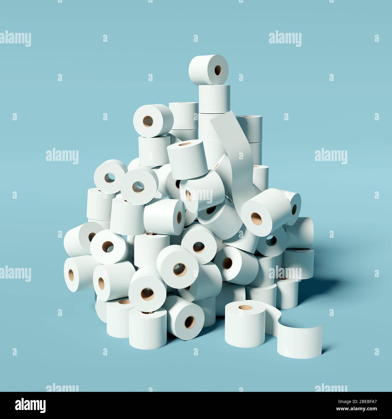 Un énorme tas de rouleaux de toilettes. Coronavirus infection par le virus Covid-19 provoquant l'achat de panique de rouleau de gloo. Concept d'illustration tridimensionnelle. Banque D'Images