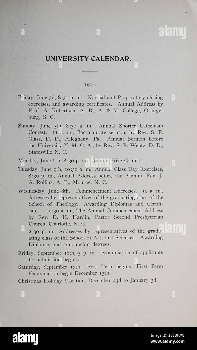 'Biddle University General Catalog [1903-1904]; le catalogue annuel de Biddle University, y compris des informations sur le calendrier universitaire, les frais de scolarité, les diplômes et les cours; 1903date QS:P571,+1903-00-00T00:00:00Z/9; ' Banque D'Images