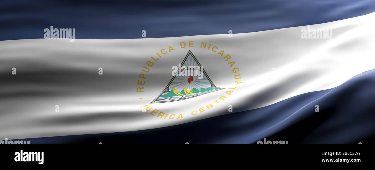 Nicaragua symbole du signe, drapeau national qui agitant la texture fond, langue nicaraguayenne, concept culturel, bannière. illustration tridimensionnelle Banque D'Images