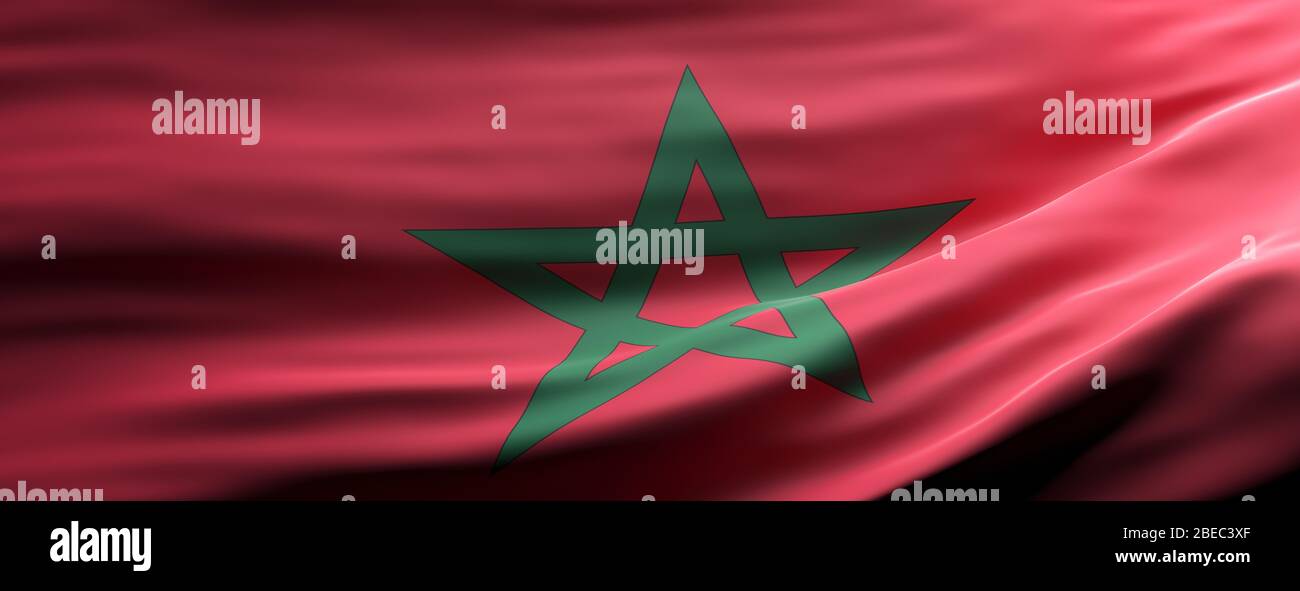 Symbole du signe Maroc. Drapeau national marocain qui agitant la texture fond, la langue, le concept culturel, bannière. illustration tridimensionnelle Banque D'Images