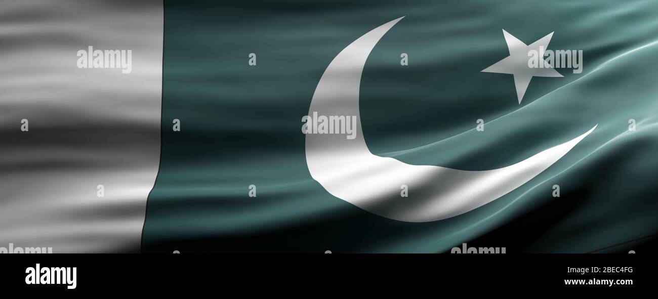 Symbole du signe du Pakistan, drapeau national qui agore la texture, langue pakistanaise, concept culturel, bannière. illustration tridimensionnelle Banque D'Images