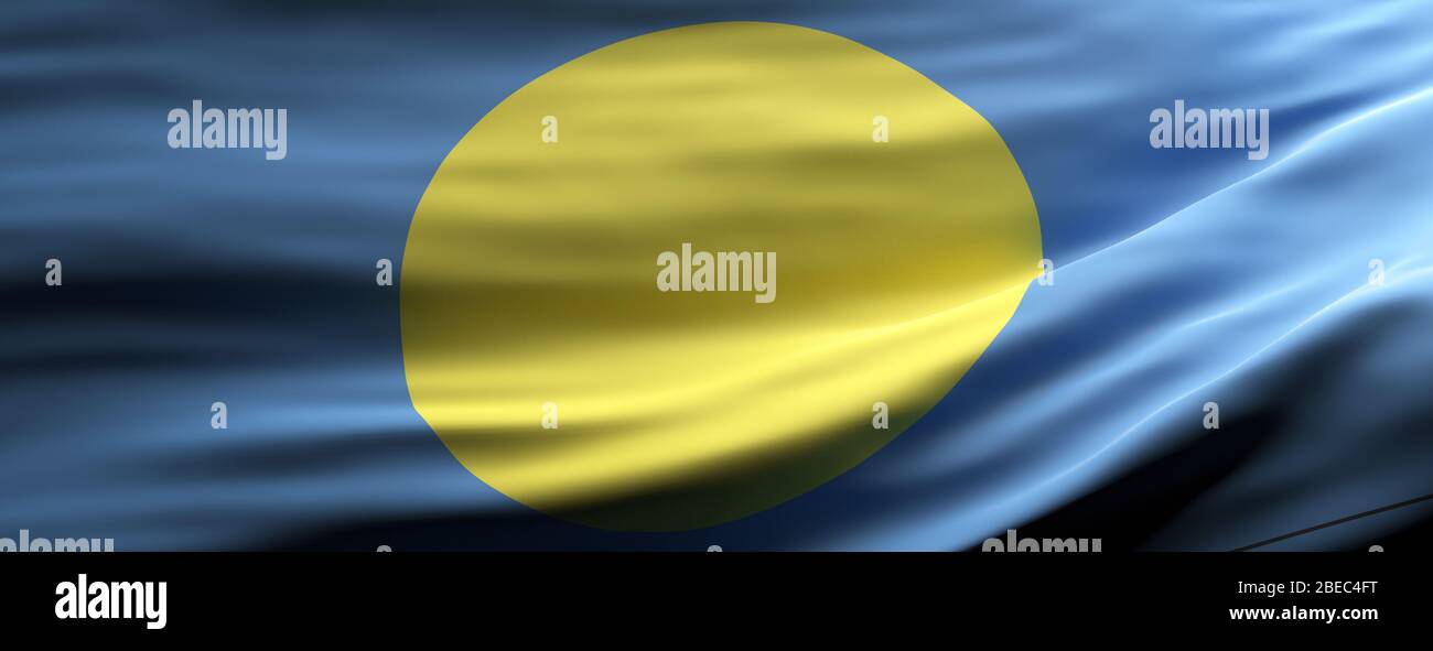 Palau signe symbole, drapeau national waving texture fond, langue, concept de culture, bannière. illustration tridimensionnelle Banque D'Images