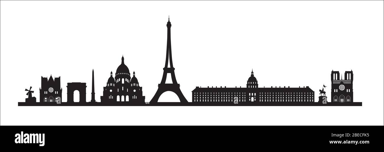 Horizon de Paris. Paris célèbre icône de repère ensemble. France, Paris voyage paysage urbain noir Illustration de Vecteur