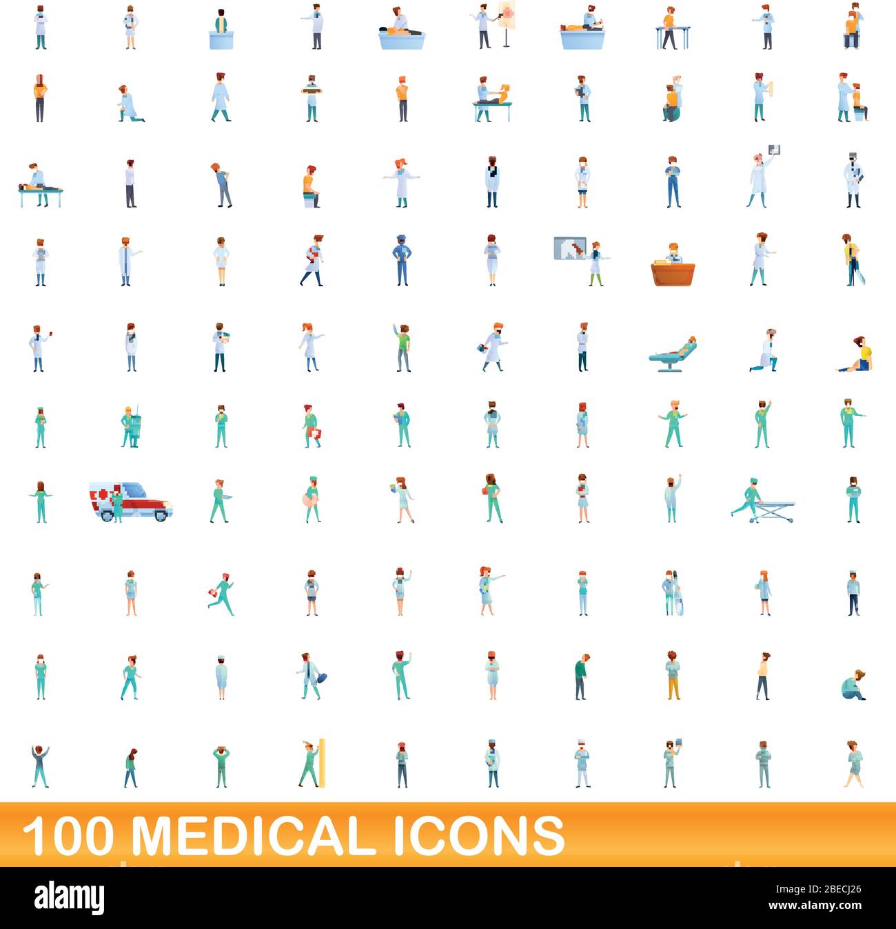 100 medical icons set. Cartoon illustration de 100 icônes vector set médical isolé sur fond blanc Illustration de Vecteur