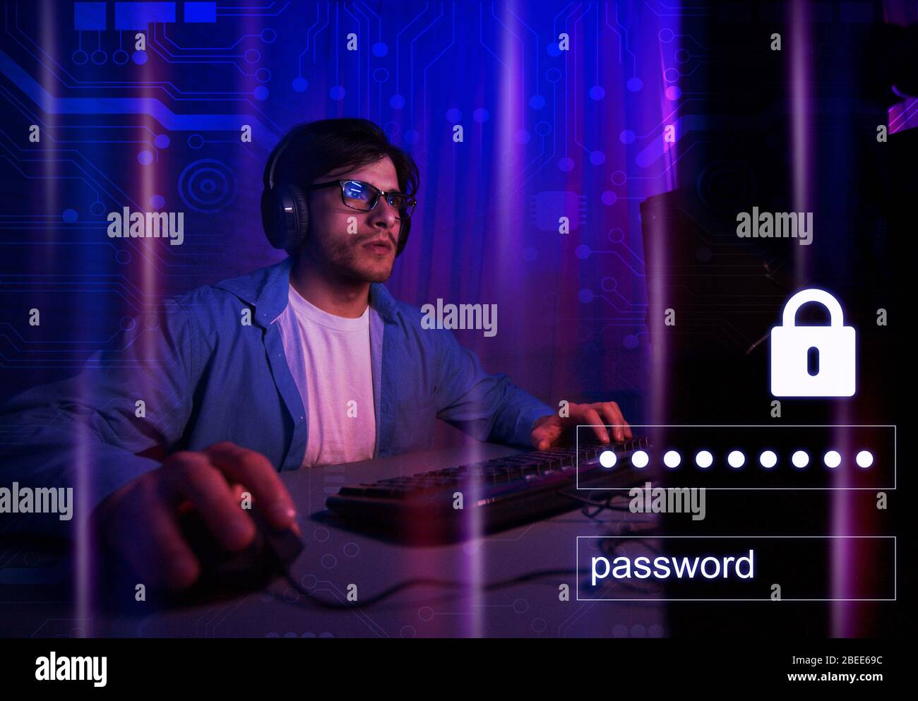 Pirate informatique. Collage avec verrou et entrez le mot de passe Banque D'Images