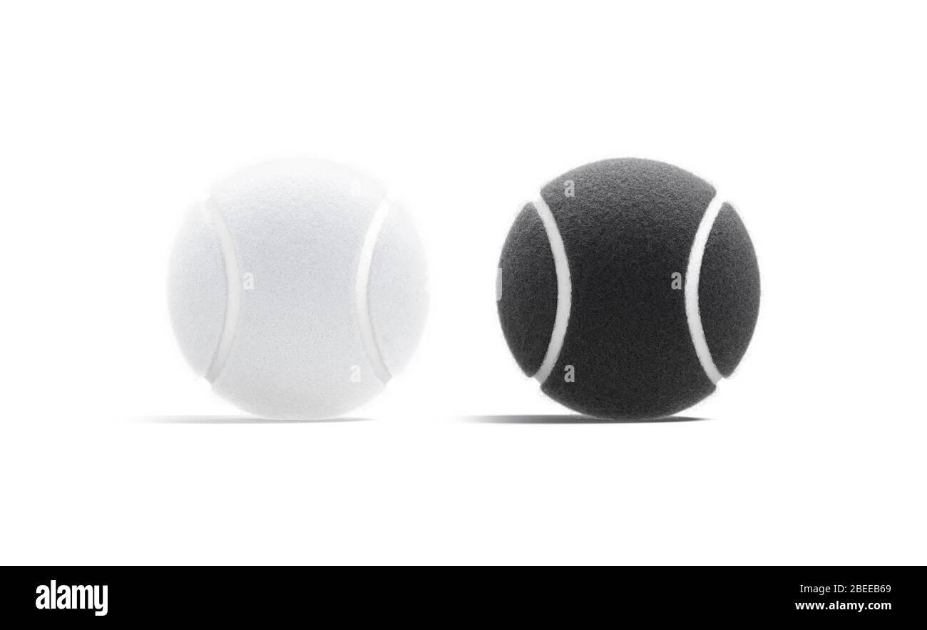 Maquette de balle de tennis noir et blanc vierge, vue de face Banque D'Images