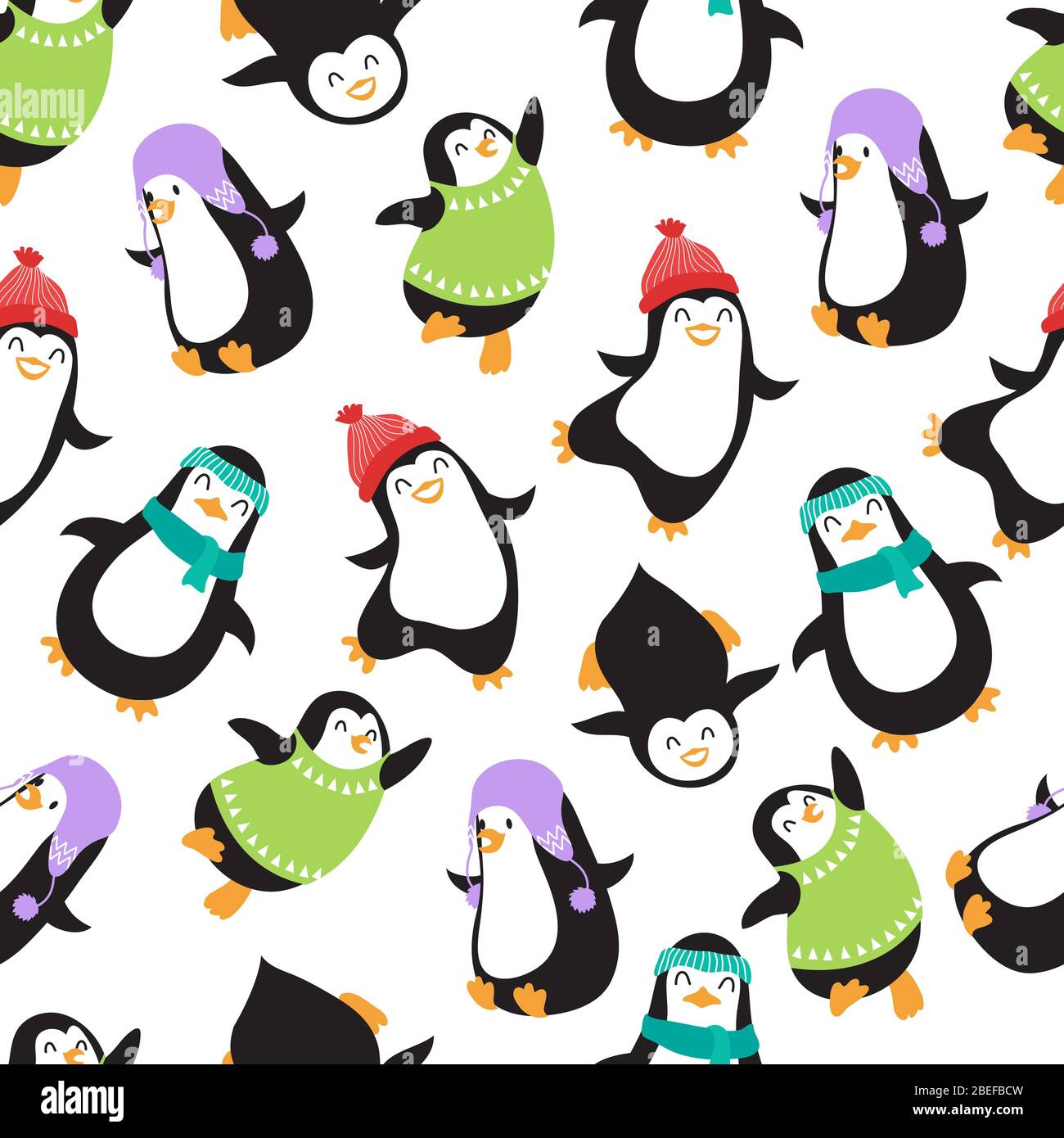 Les petits pingouins de noël sont à la fois jolis et sans couture. Illustration de l'illustration du fond des pingouins Illustration de Vecteur