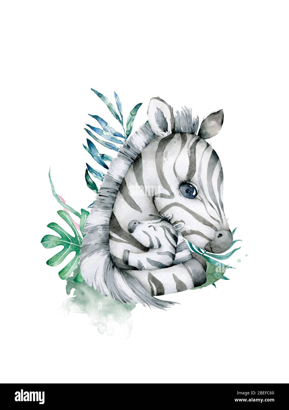 Fete Des Meres Mignons Animaux De Zebra D Ete Tropicaux Isoles A La Main Bebe Zebre Et Mere Dessins D Animaux De Dessin Anime Arbre De Jungle Bresil Photo Stock Alamy