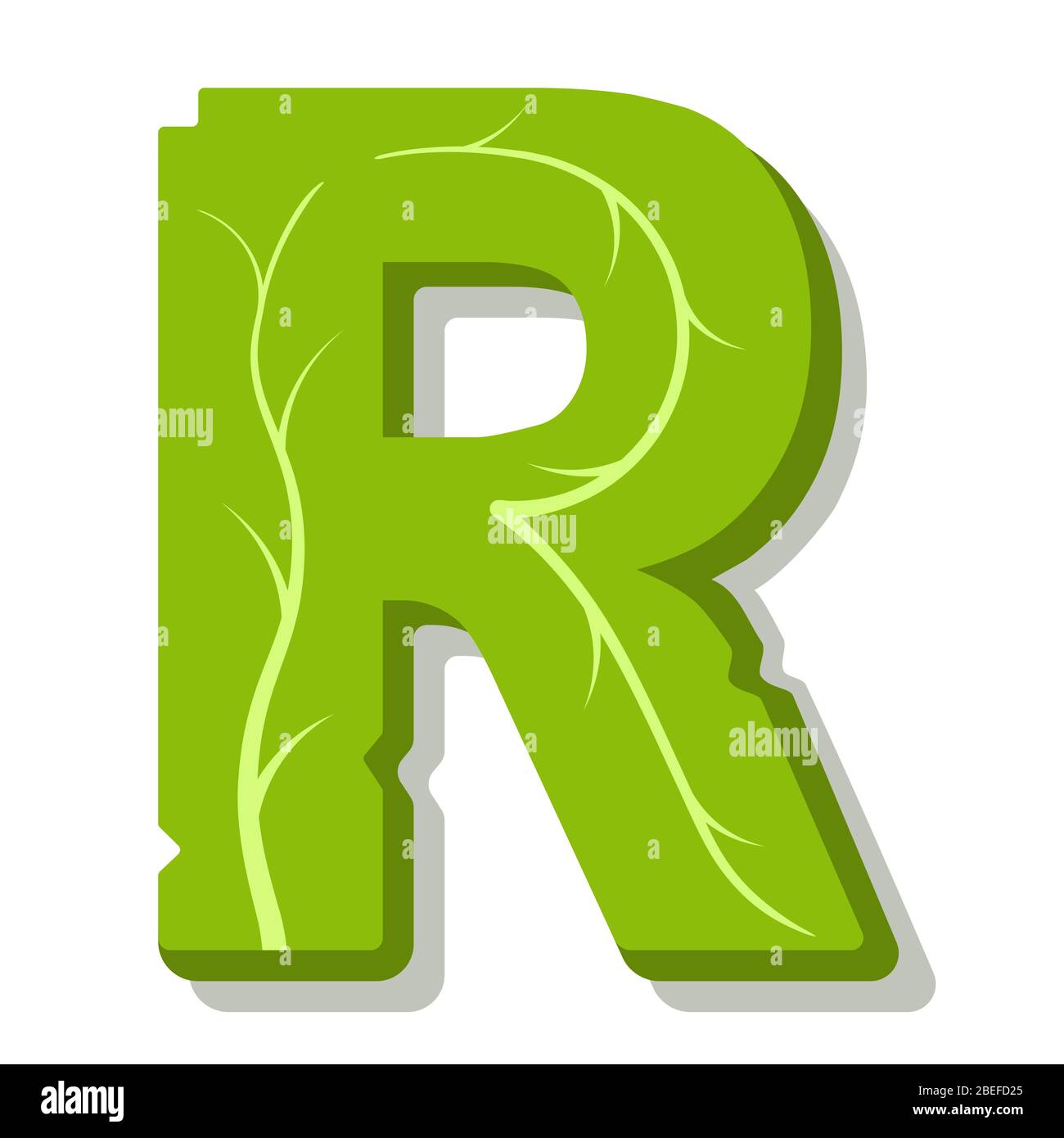 Lettre R, feuilles vertes alphabet vectoriel d'été. Le logo simple de la lettre R vert. Illustration isolée sur fond blanc. Illustration de Vecteur