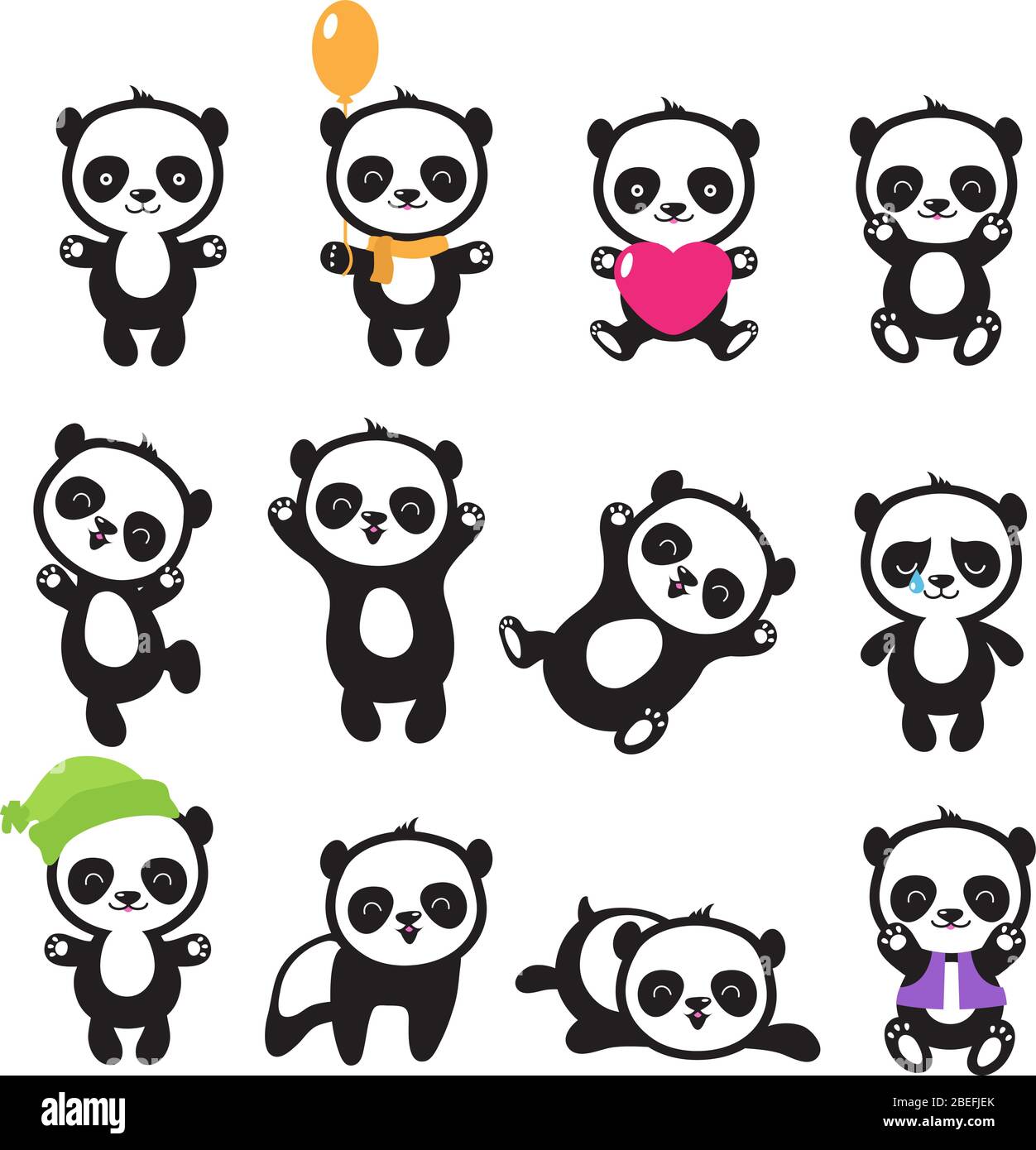 Joli dessin animé chinois panda ours vecteur jeu de caractères. Jeu de panda d'ours chinois, illustration d'animaux de caricature de caractère Illustration de Vecteur